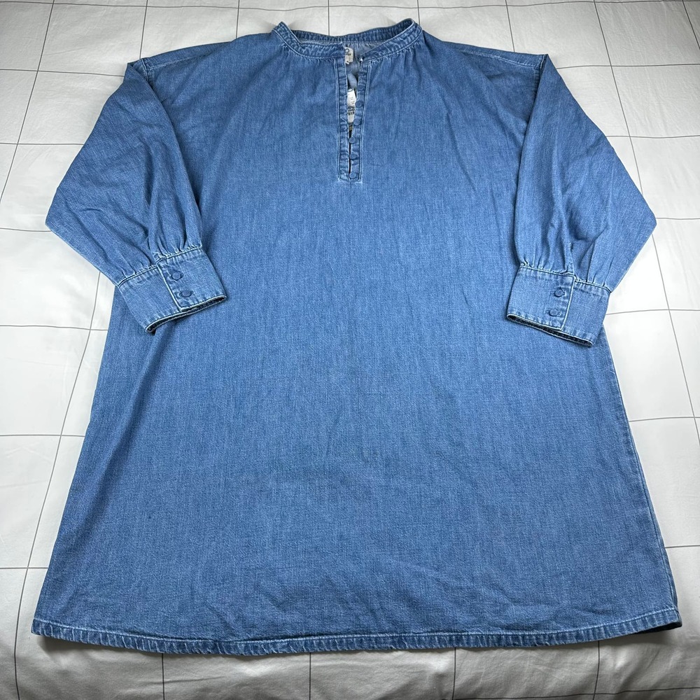 J. Crew Dress Womens 2X Blue Indigo Denim Button Up Shift Chambray New Casual - Picture 2 of 10